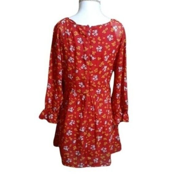 Free People Women's Size 2 Doll Pants Mini Dress Red Floral Tunic - Picture 3 of 7